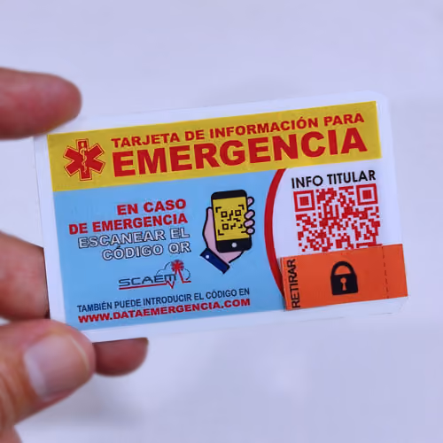Tarjeta de Información de Emergencia QR SCAEM - Vista frontal